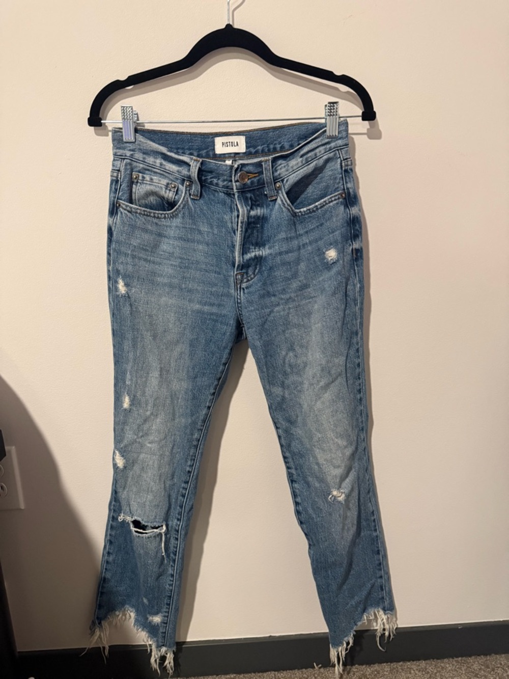 pistola Distressed Straight Leg Jeans - Light Blue Wash